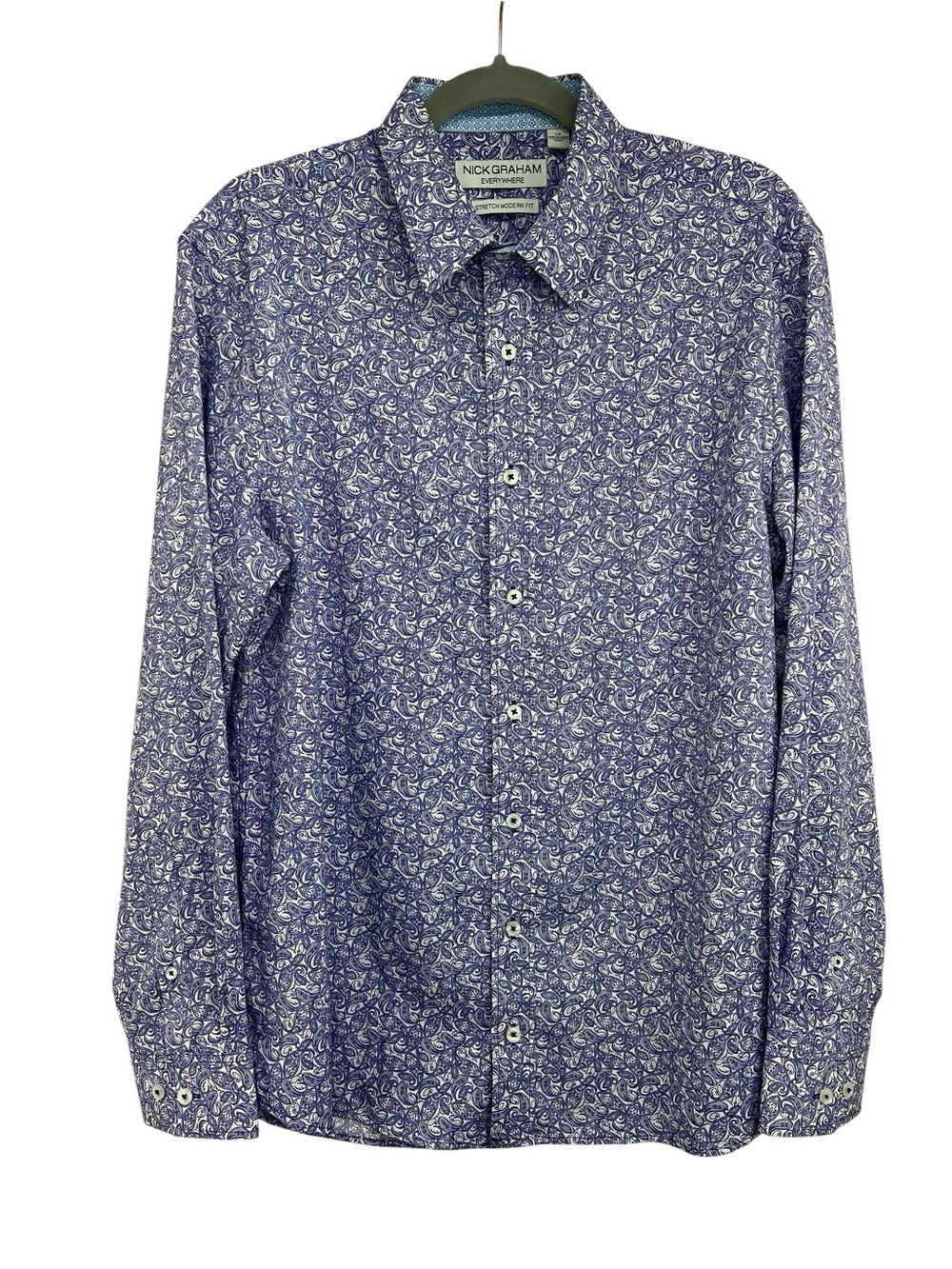 Nick Graham Everywhere Stretch Modern Fit Purple Paisley Button Down Mens Large